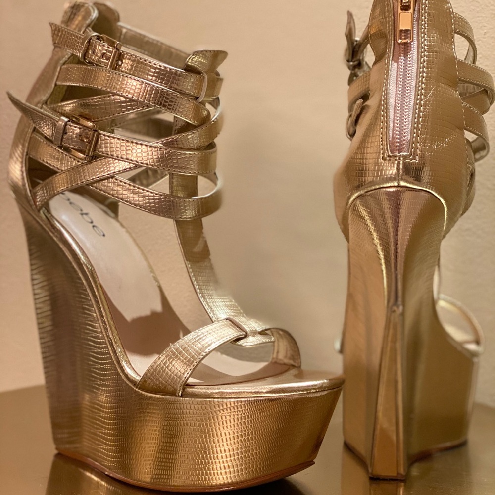 Bebe Gold  Wedges /style name:blairre